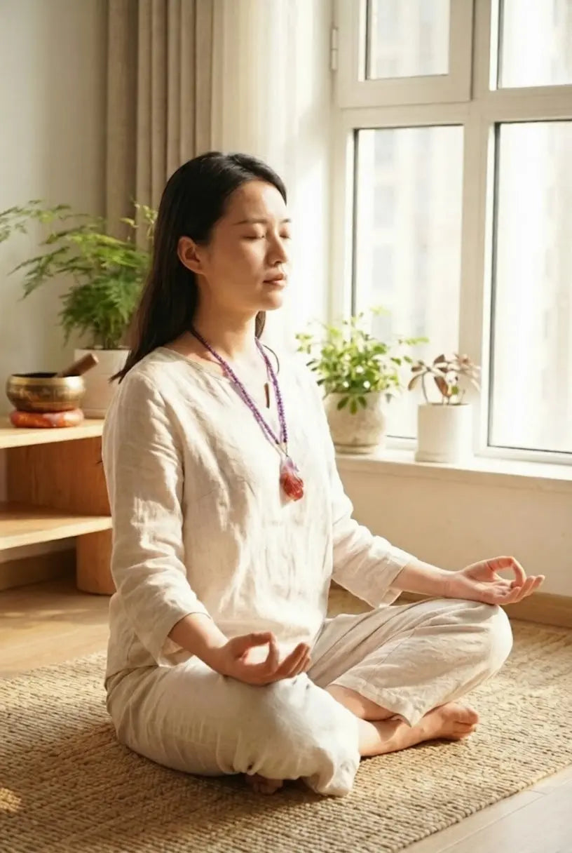 Gradient Amethyst & Red Agate Goldfish Necklace | Carved Talisman for Wealth, Good Luck & Manifestation | Feng Shui Jewelry BuddhaCrystal