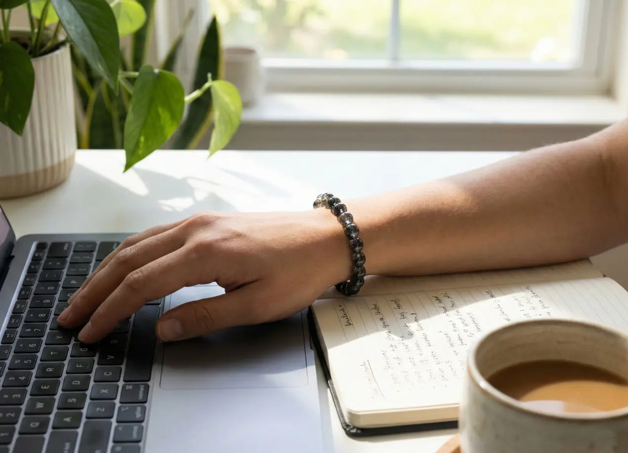 Black Rutilated Quartz Bracelet | Grounding, Clarity & EMF Protection Crystal Jewelry | Root Chakra Gift for Men & Women BuddhaCrystal