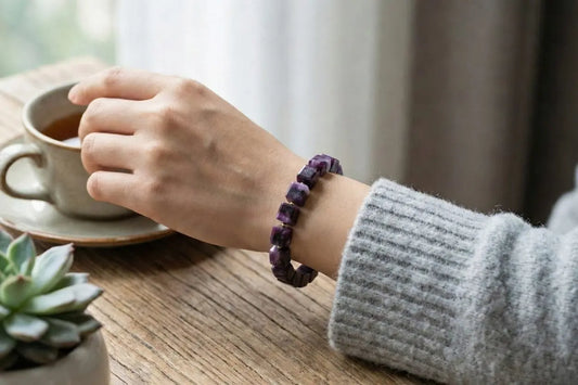 Charoite Cube Bracelet | Rare Siberian Gemstone for Transformation, Courage & Inner Structure | Crown & Heart Chakra BuddhaCrystal