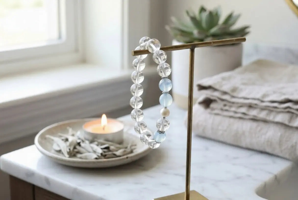 Clear Quartz & Pearl Bracelet with Moonstone Accents | Spiritual Cleansing, Mental Clarity & Feminine Energy Jewelry | Mindfulness Gift BuddhaCrystal