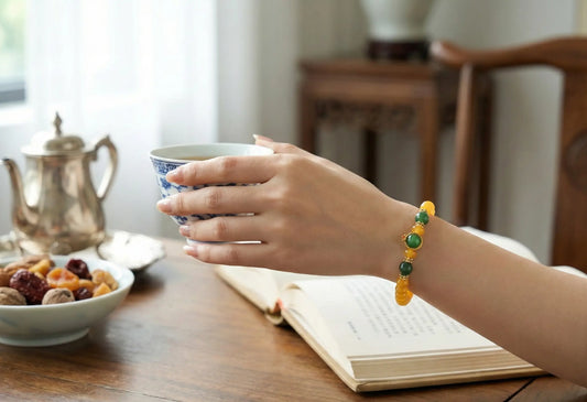 Honey Jade & Green Jasper Bracelet | Feng Shui Amulet for Wealth, Abundance & Graceful Aging | Solar Plexus Chakra Gift BuddhaCrystal