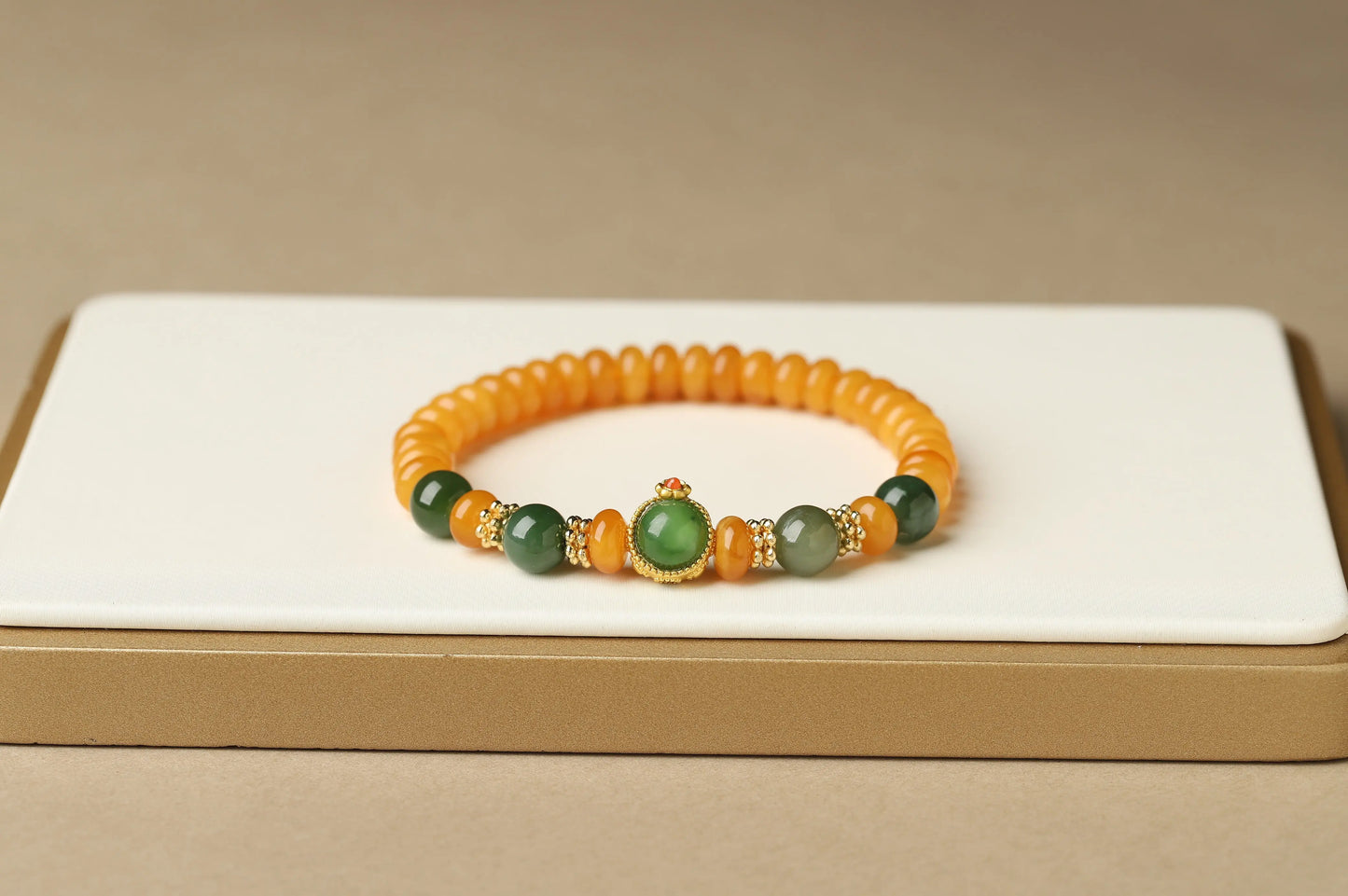 Honey Jade & Green Jasper Bracelet | Feng Shui Amulet for Wealth, Abundance & Graceful Aging | Solar Plexus Chakra Gift BuddhaCrystal