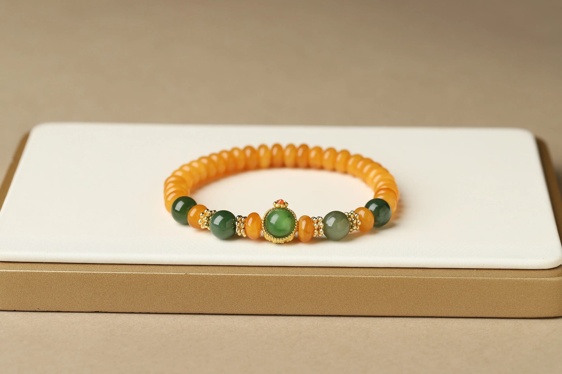 Honey Jade & Green Jasper Bracelet | Feng Shui Amulet for Wealth, Abundance & Graceful Aging | Solar Plexus Chakra Gift BuddhaCrystal