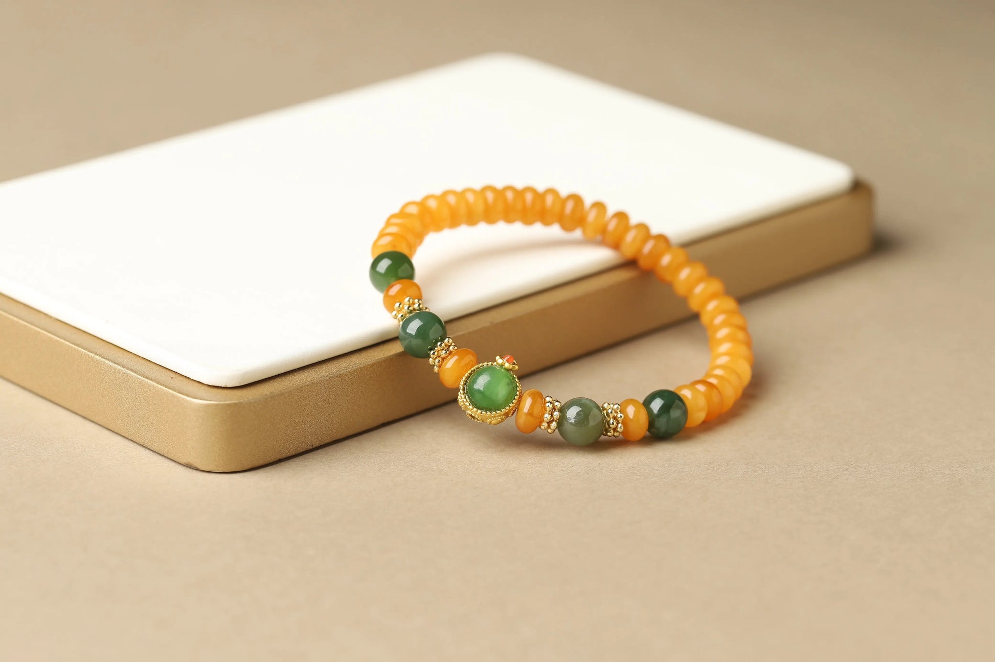 Honey Jade & Green Jasper Bracelet | Feng Shui Amulet for Wealth, Abundance & Graceful Aging | Solar Plexus Chakra Gift BuddhaCrystal