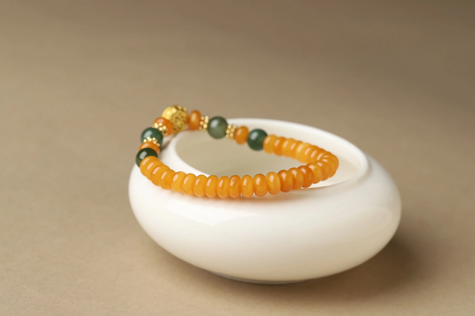 Honey Jade & Green Jasper Bracelet | Feng Shui Amulet for Wealth, Abundance & Graceful Aging | Solar Plexus Chakra Gift BuddhaCrystal
