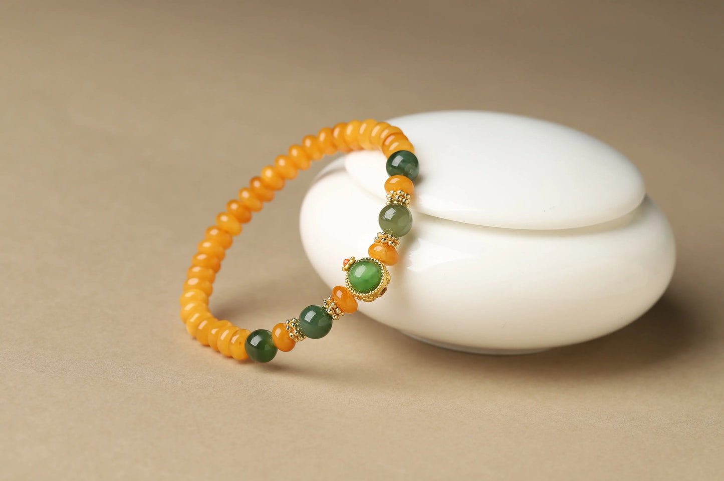 Honey Jade & Green Jasper Bracelet | Feng Shui Amulet for Wealth, Abundance & Graceful Aging | Solar Plexus Chakra Gift BuddhaCrystal