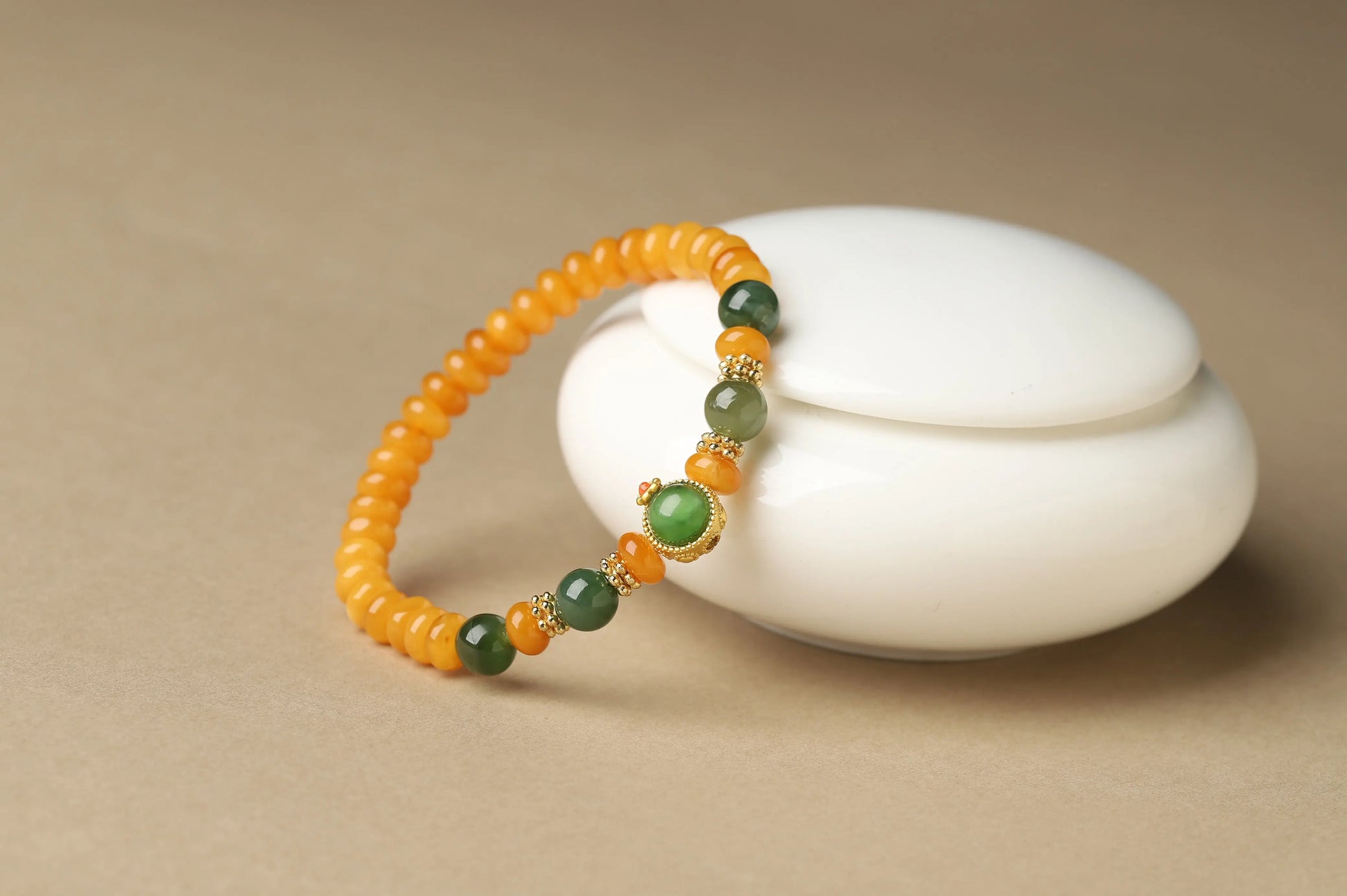 Honey Jade & Green Jasper Bracelet | Feng Shui Amulet for Wealth, Abundance & Graceful Aging | Solar Plexus Chakra Gift BuddhaCrystal