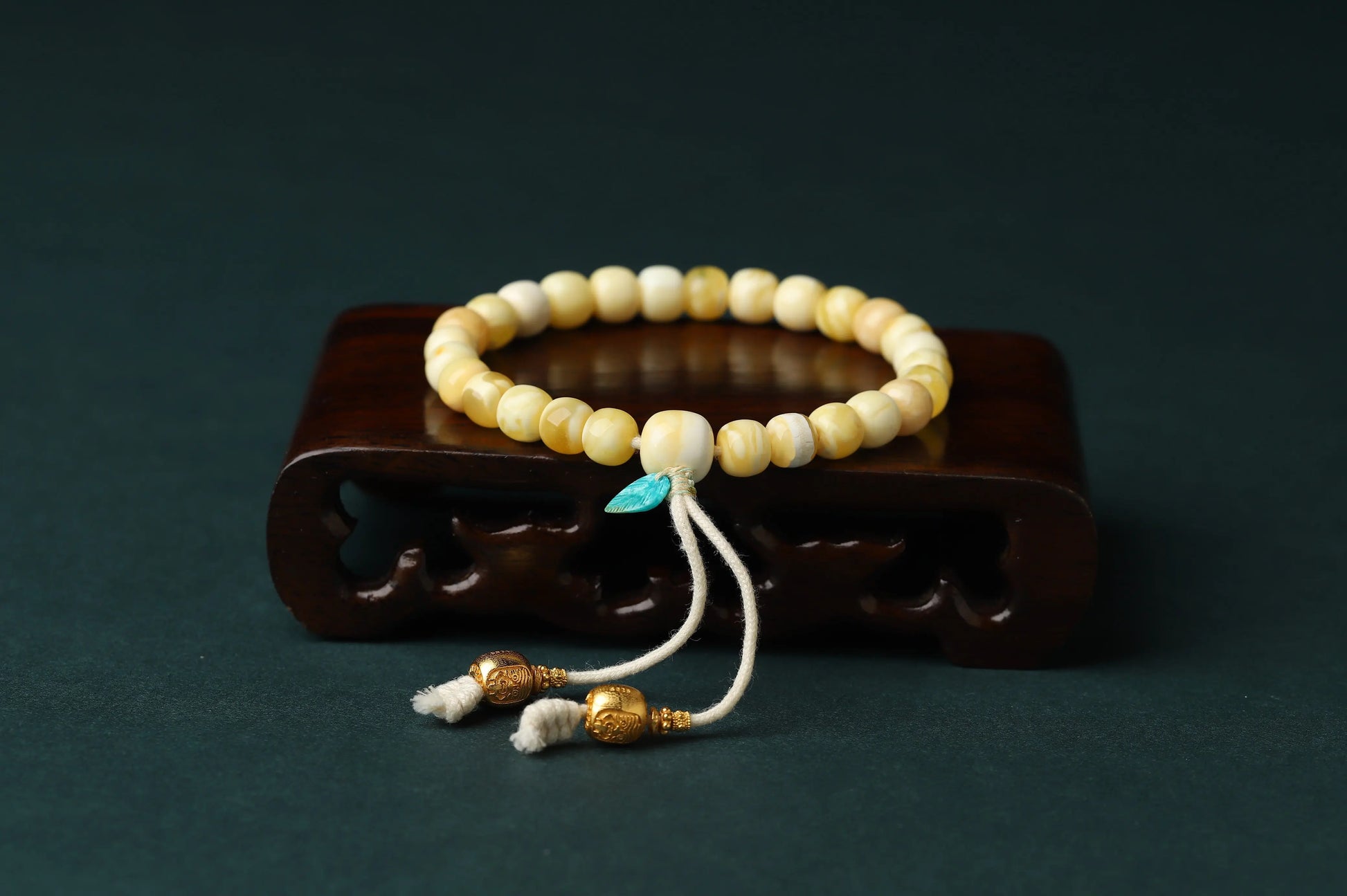 Natural Butterscotch Amber Bracelet | Ancient Fossil Resin for Warmth, Healing & Grounding | Turquoise Leaf Zen Amulet BuddhaCrystal