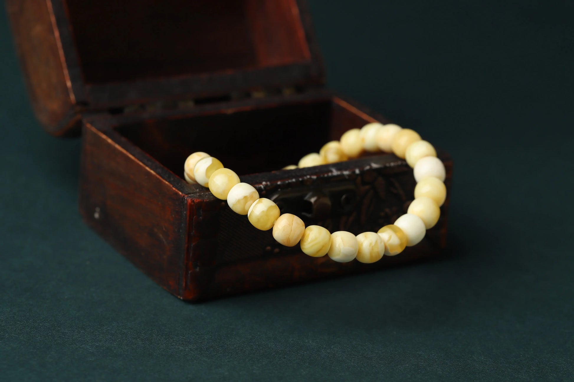 Natural Butterscotch Amber Bracelet | Ancient Fossil Resin for Warmth, Healing & Grounding | Turquoise Leaf Zen Amulet BuddhaCrystal