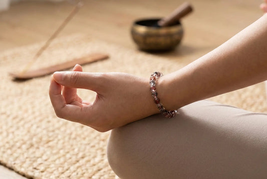 Red Inclusion Quartz Bracelet | Clear Crystal with Fiery Sparks for Vitality, Passion & Grounded Action | Root Chakra Gift BuddhaCrystal