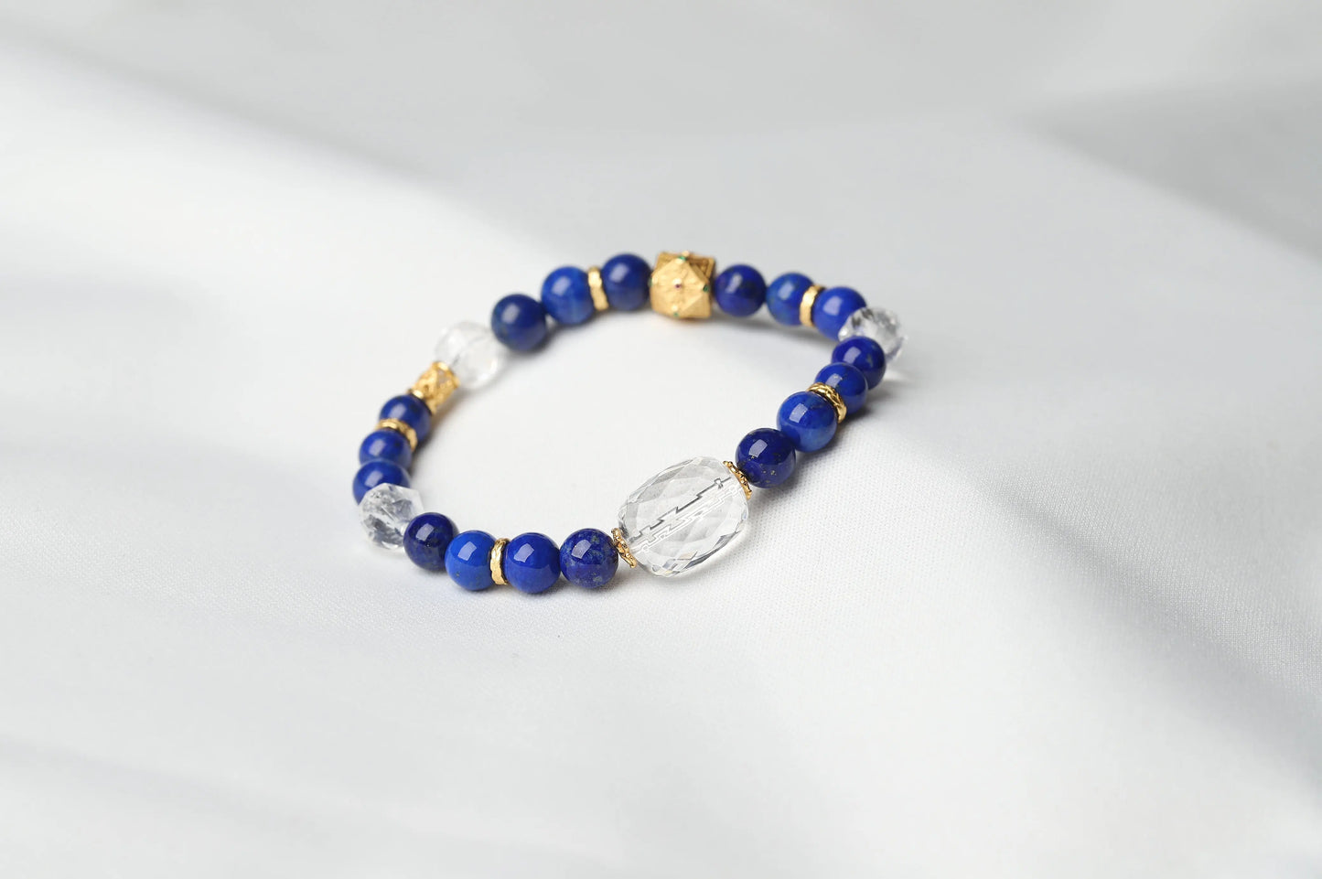 Royal Lapis Lazuli & Clear Quartz Bracelet | Wisdom, Confidence & Communication Crystal Jewelry | Throat Chakra Gift BuddhaCrystal