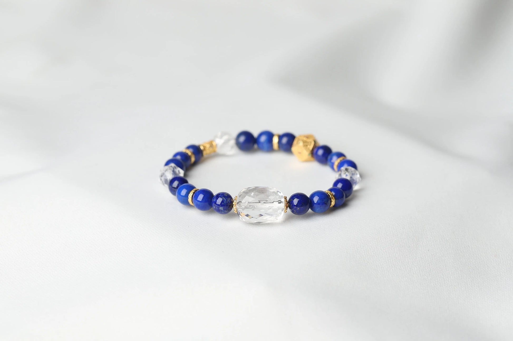 Royal Lapis Lazuli & Clear Quartz Bracelet | Wisdom, Confidence & Communication Crystal Jewelry | Throat Chakra Gift BuddhaCrystal