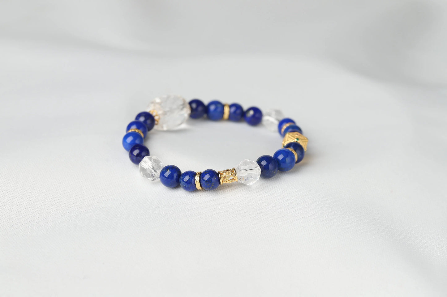 Royal Lapis Lazuli & Clear Quartz Bracelet | Wisdom, Confidence & Communication Crystal Jewelry | Throat Chakra Gift BuddhaCrystal