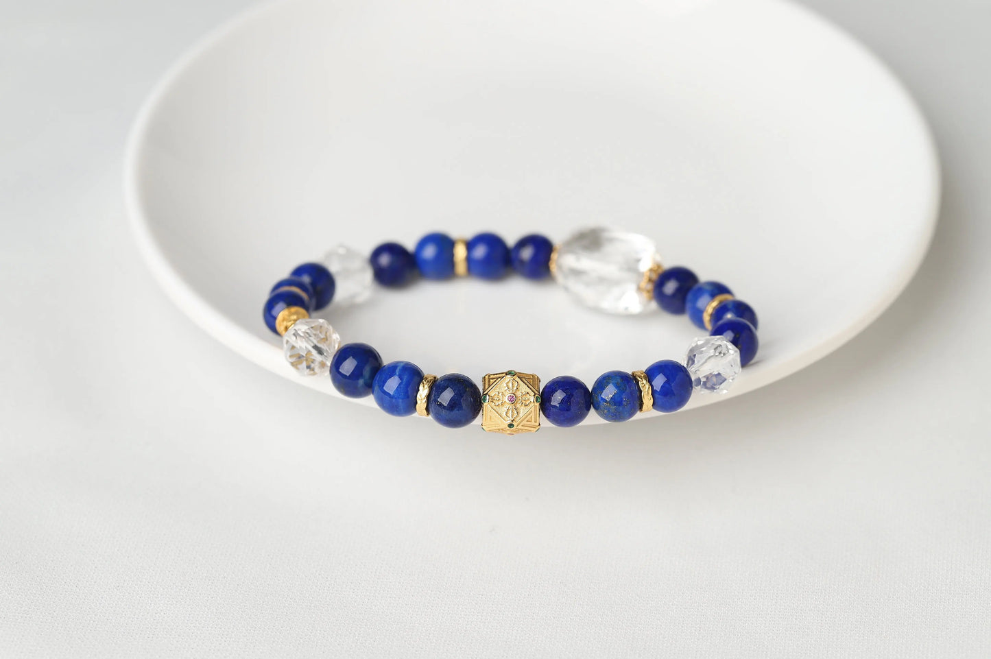 Royal Lapis Lazuli & Clear Quartz Bracelet | Wisdom, Confidence & Communication Crystal Jewelry | Throat Chakra Gift BuddhaCrystal