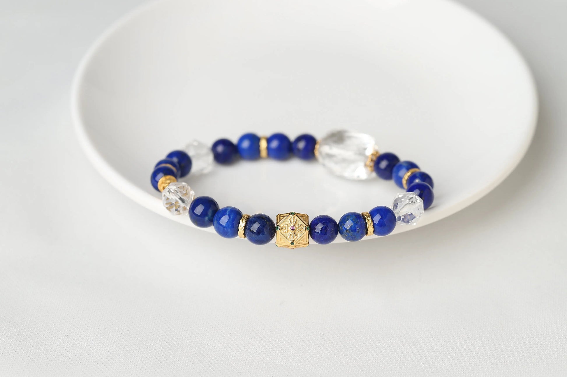 Royal Lapis Lazuli & Clear Quartz Bracelet | Wisdom, Confidence & Communication Crystal Jewelry | Throat Chakra Gift BuddhaCrystal