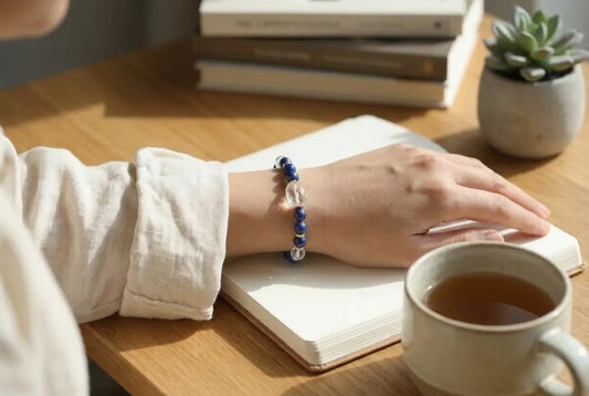 Royal Lapis Lazuli & Clear Quartz Bracelet | Wisdom, Confidence & Communication Crystal Jewelry | Throat Chakra Gift BuddhaCrystal