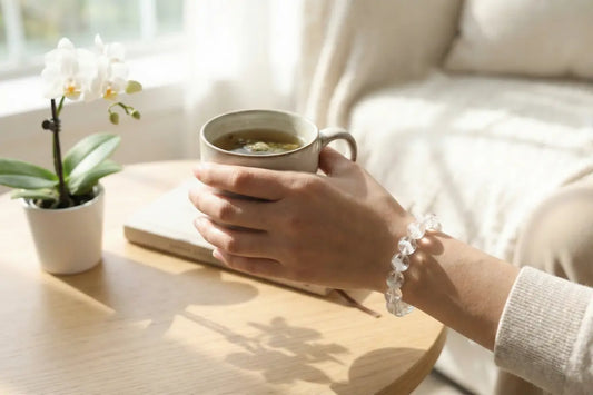 White Phantom Quartz Bracelet | Natural Lodolite for Spiritual Growth, Clarity & Healing Past Trauma | Meditation Jewelry BuddhaCrystal